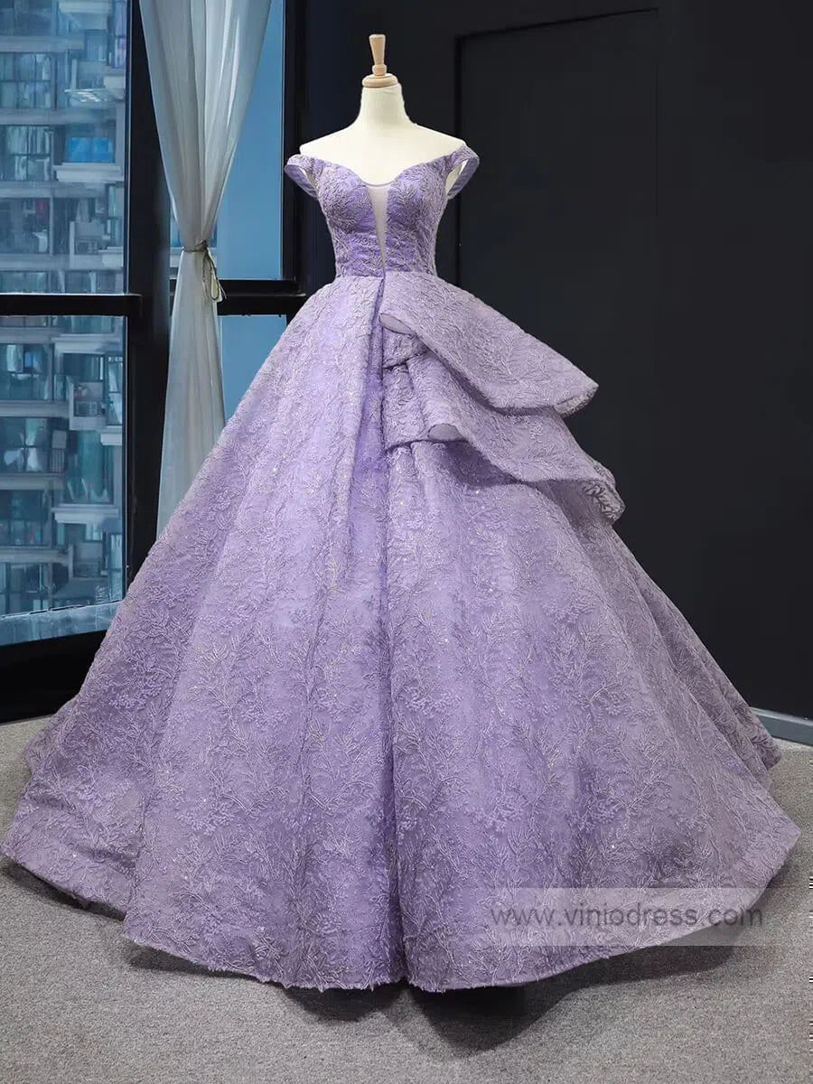 Vintage Emerald Green Lace Ball Gown Prom Dresses Princess Dress FD1255 viniodress-prom dresses 2025 -Viniodress-Lilac-Custom Size-