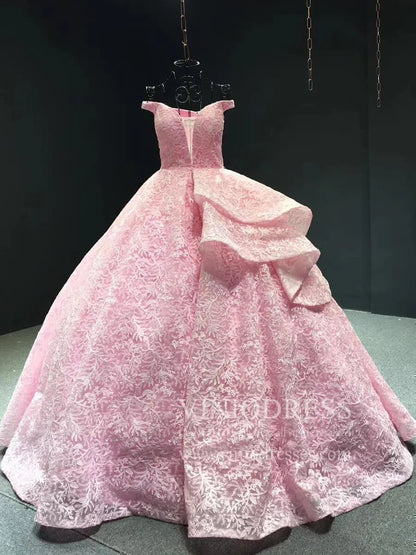 Vintage Emerald Green Lace Ball Gown Prom Dresses Princess Dress FD1255 viniodress-prom dresses 2025 -Viniodress-Pink-Custom Size-