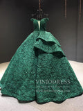 Vintage Emerald Green Lace Ball Gown Prom Dresses Princess Dress FD1255 viniodress