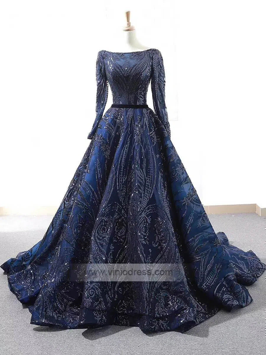 Vintage Emerald Green Lace Prom Dresses with Sleeves 66691 viniodress-prom dresses 2025 -Viniodress-Navy Blue-Custom Size-