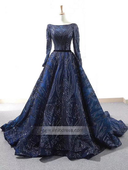 Vintage Emerald Green Lace Prom Dresses with Sleeves 66691 viniodress-prom dresses 2025 -Viniodress-Navy Blue-Custom Size-