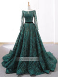 Vintage Emerald Green Lace Prom Dresses with Sleeves 66691 viniodress