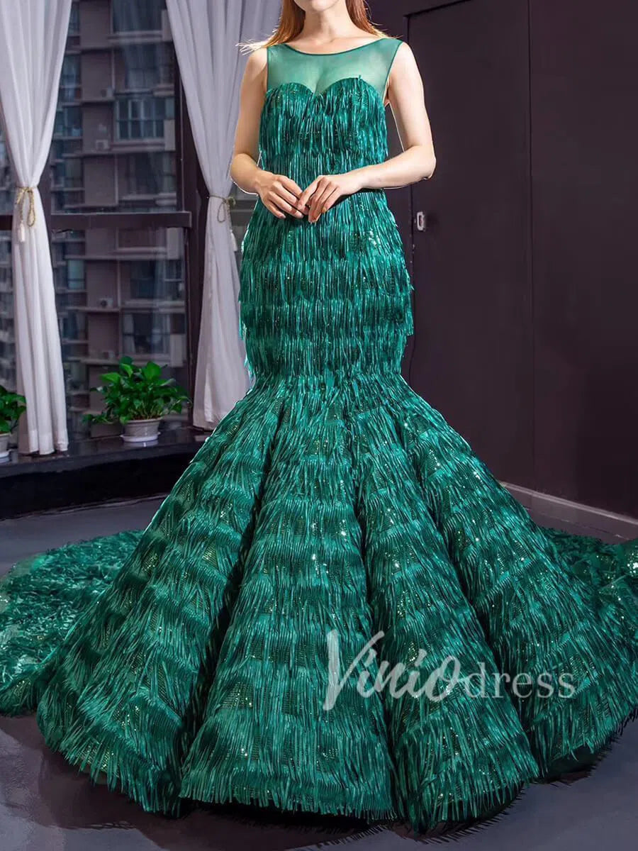 Vintage Emerald Green Mermaid Prom Dresses Trumpet Dress FD1391-prom dresses 2025 -Viniodress-Emerald Green-US 2-