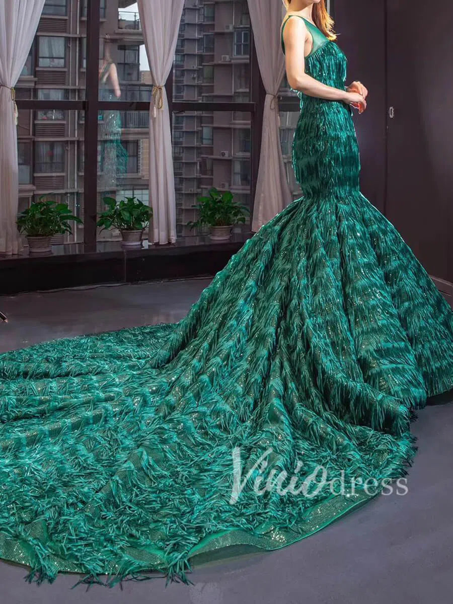 Vintage Emerald Green Mermaid Prom Dresses Trumpet Dress FD1391-prom dresses-Viniodress-Viniodress