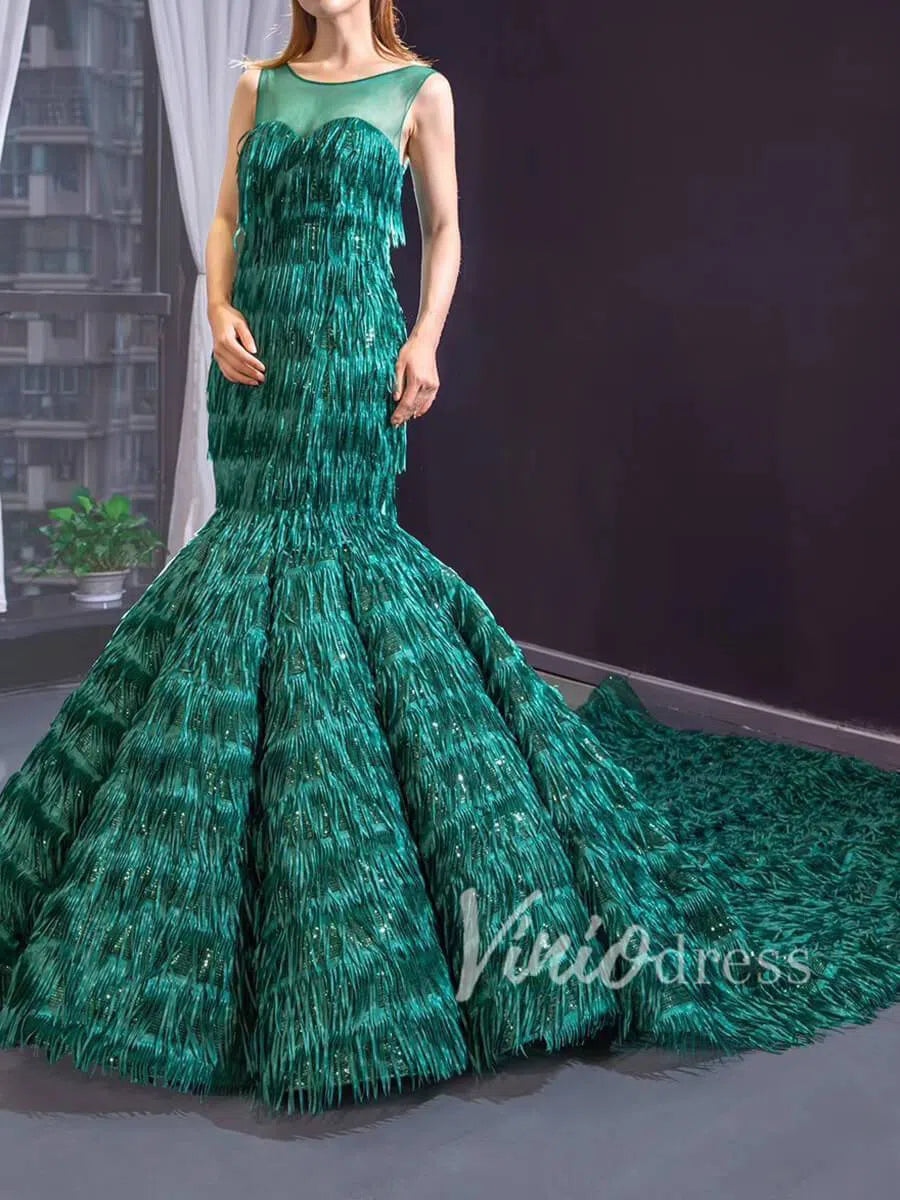 Vintage Emerald Green Mermaid Prom Dresses Trumpet Dress FD1391-prom dresses-Viniodress-Viniodress