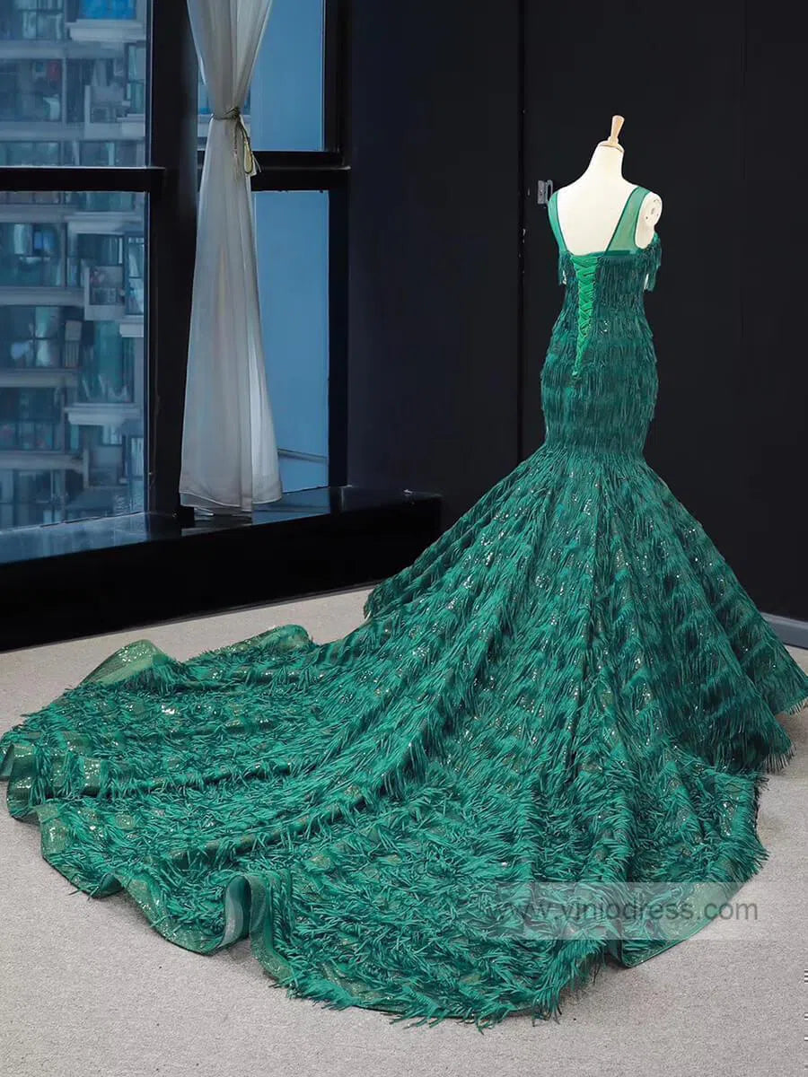 Vintage Emerald Green Mermaid Prom Dresses Trumpet Dress FD1391-prom dresses-Viniodress-Viniodress