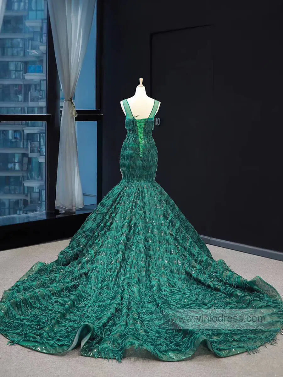 Vintage Emerald Green Mermaid Prom Dresses Trumpet Dress FD1391-prom dresses-Viniodress-Viniodress