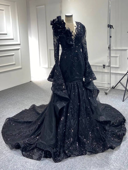Vintage Emerald Green Sequin Prom Dresses with Long Sleeve FD2407-prom dresses 2025 -Viniodress-Emerald Green-Custom Size-