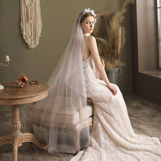 Vintage Floral Juliet Cap Veil Waltz Length Veil-Accessories 2025 -Viniodress-Ivory-