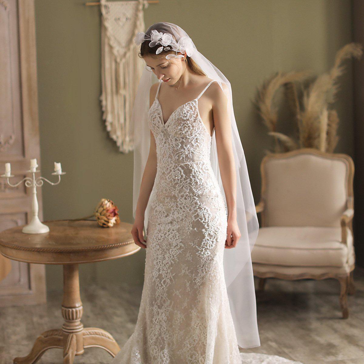 Vintage Floral Juliet Cap Veil Waltz Length Veil-Accessories 2025 -Viniodress-Ivory-