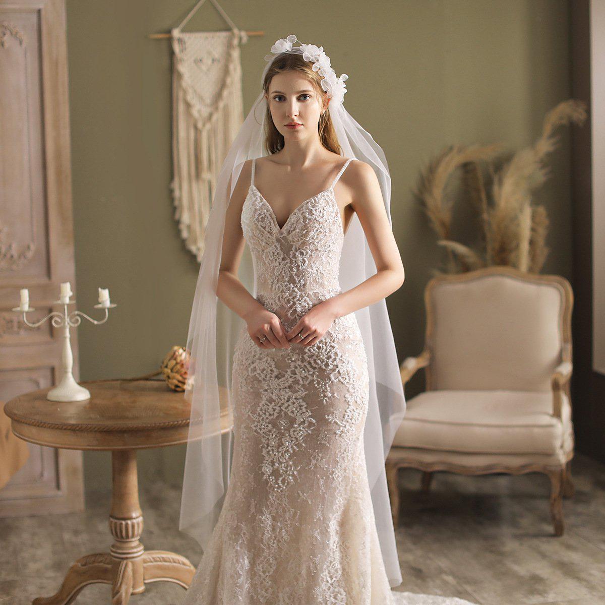 Vintage Floral Juliet Cap Veil Waltz Length Veil-Accessories 2025 -Viniodress-Ivory-