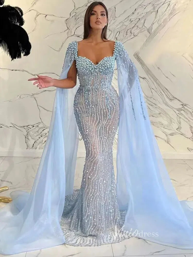 Vintage Gatsby Prom Dresses Cape Sleeve Evening Gowns 20200-Evening Dresses 2025 -Viniodress-Light Blue-US 2-