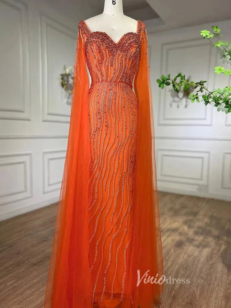 Vintage Gatsby Prom Dresses Cape Sleeve Evening Gowns 20200-prom dresses-Viniodress-Orange-US 2-Viniodress