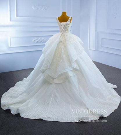 Vintage Glittery Pearl Wedding Dresses Square Neck Ball Gowns 67266-wedding dresses 2025 -Viniodress-Ivory-Custom Size-
