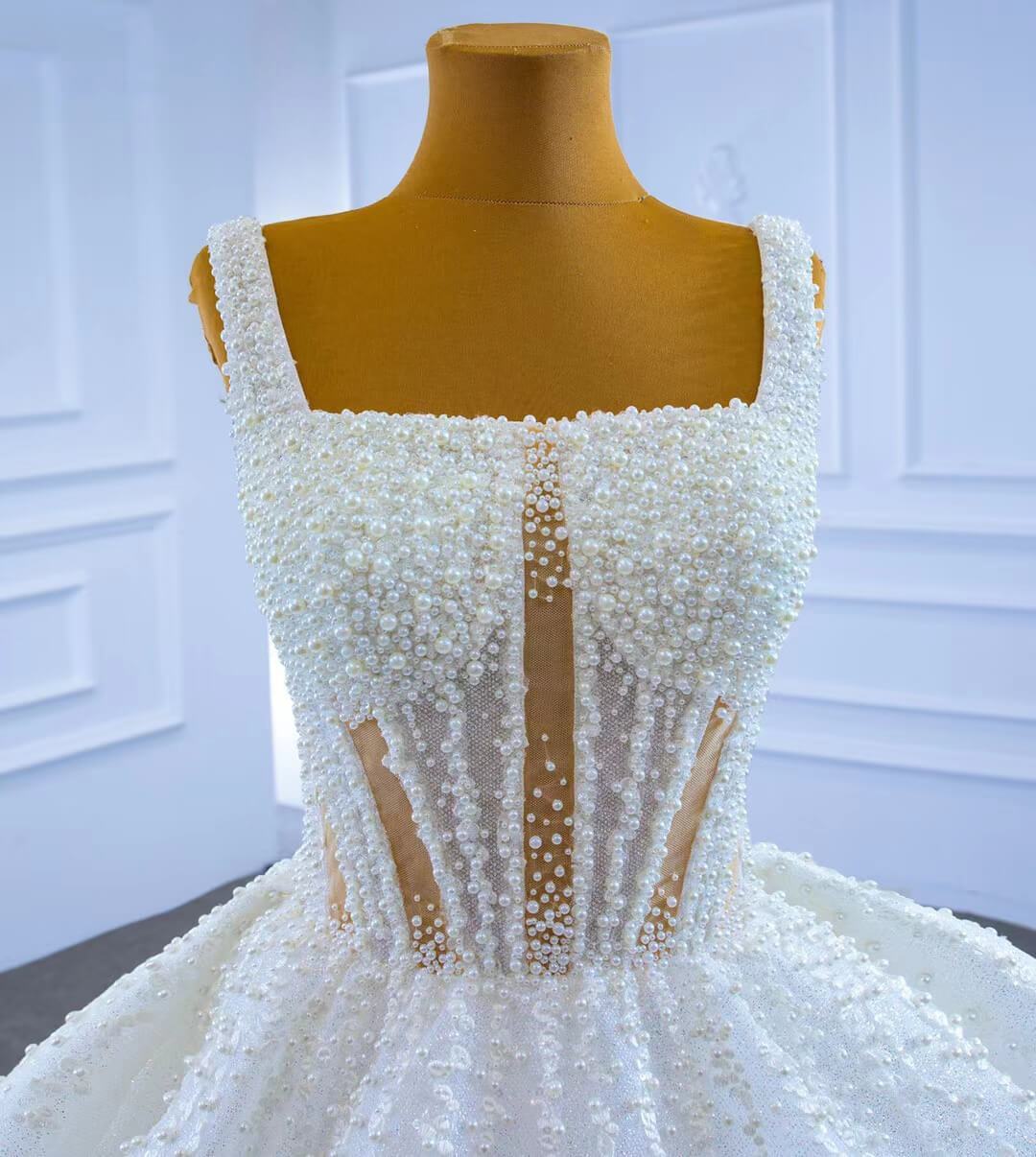 Vintage Glittery Pearl Wedding Dresses Square Neck Ball Gowns 67266-wedding dresses-Viniodress-Viniodress