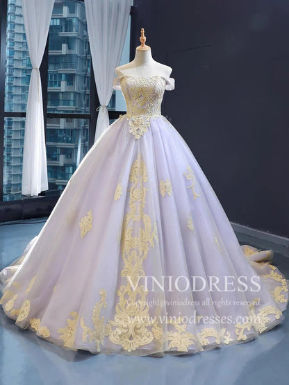 Vintage Gold and Lilac Ball Gown Prom Dress Sweet 15 Dresses 66908B viniodress-prom dresses 2025 -Viniodress-Lilac-Custom Size-