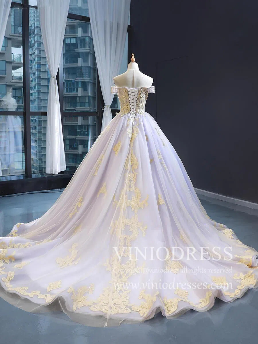 Vintage Gold and Lilac Ball Gown Prom Dress Sweet 15 Dresses 66908B viniodress-prom dresses 2025 -Viniodress-Lilac-Custom Size-