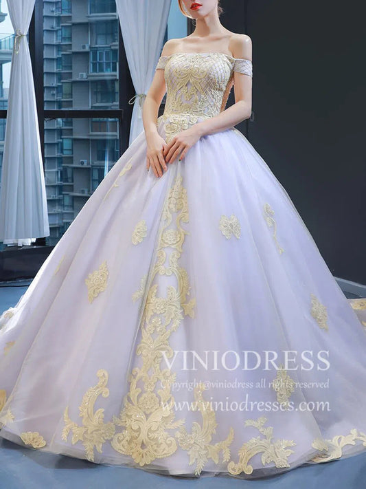 Vintage Gold and Lilac Ball Gown Prom Dress Sweet 15 Dresses 66908B viniodress-prom dresses 2025 -Viniodress-Lilac-Custom Size-