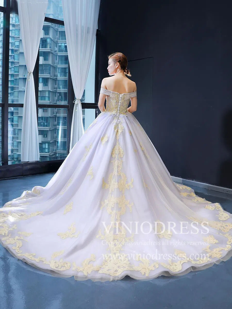 Vintage Gold and Lilac Ball Gown Prom Dress Sweet 15 Dresses 66908B viniodress-prom dresses 2025 -Viniodress-Lilac-Custom Size-