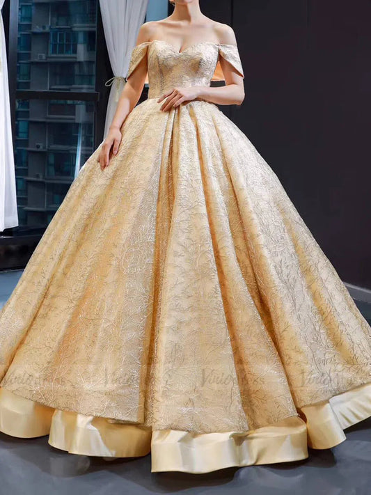 Vintage Gold Embroidery Quinceanera Dresses with Removable Sleeves FD1668 viniodress-prom dresses 2025 -Viniodress-Gold-US 2-