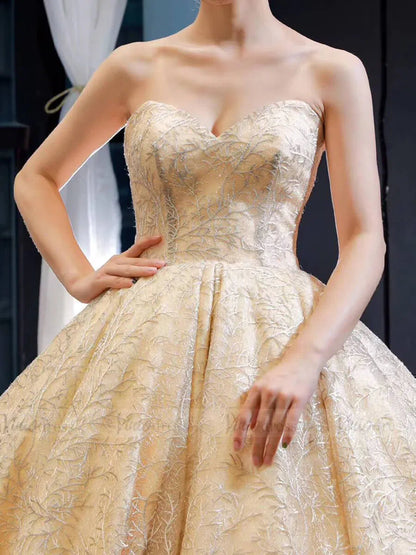 Vintage Gold Embroidery Quinceanera Dresses with Removable Sleeves FD1668 viniodress-prom dresses 2025 -Viniodress-Gold-US 2-