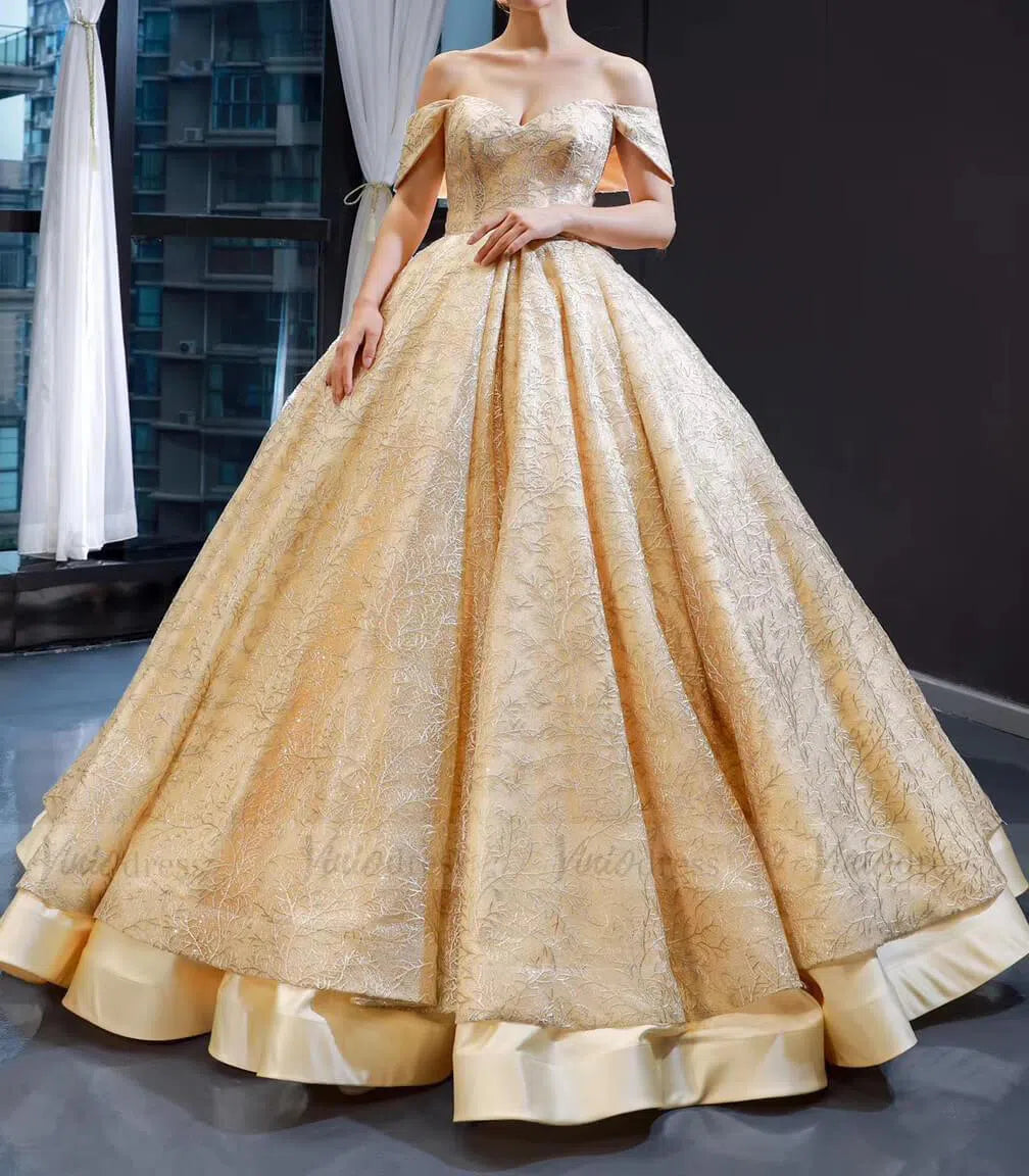 Vintage Gold Embroidery Quinceanera Dresses with Removable Sleeves FD1668 viniodress-prom dresses 2025 -Viniodress-Gold-US 2-