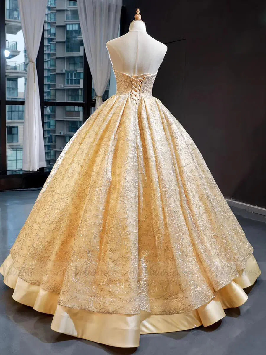 Prom Dress 2025 Vintage Gold Embroidery Quinceanera Dresses with Removable Sleeves FD1668 viniodress-unique prom dresses-Gold-US 2-Viniodress