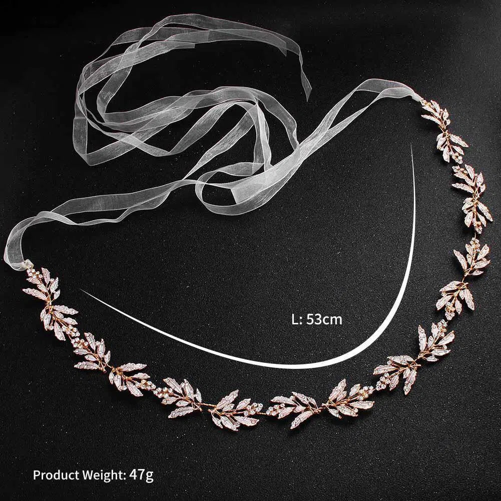 Vintage Gold Leaves Bridal Sash with Crystals AC1058-Sashes & Belts 2025 -Viniodress-Gold-