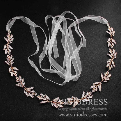 Vintage Gold Leaves Bridal Sash with Crystals AC1058-Sashes & Belts 2025 -Viniodress-Gold-