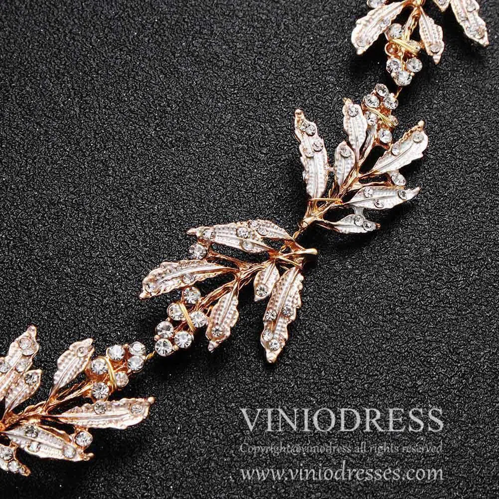 Vintage Gold Leaves Bridal Sash with Crystals AC1058-Sashes & Belts-Viniodress-Gold-Viniodress