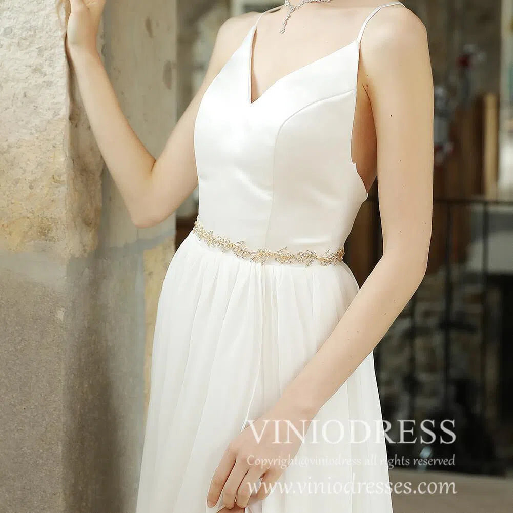 Vintage Gold Leaves Bridal Sash with Crystals AC1058-Sashes & Belts-Viniodress-Gold-Viniodress