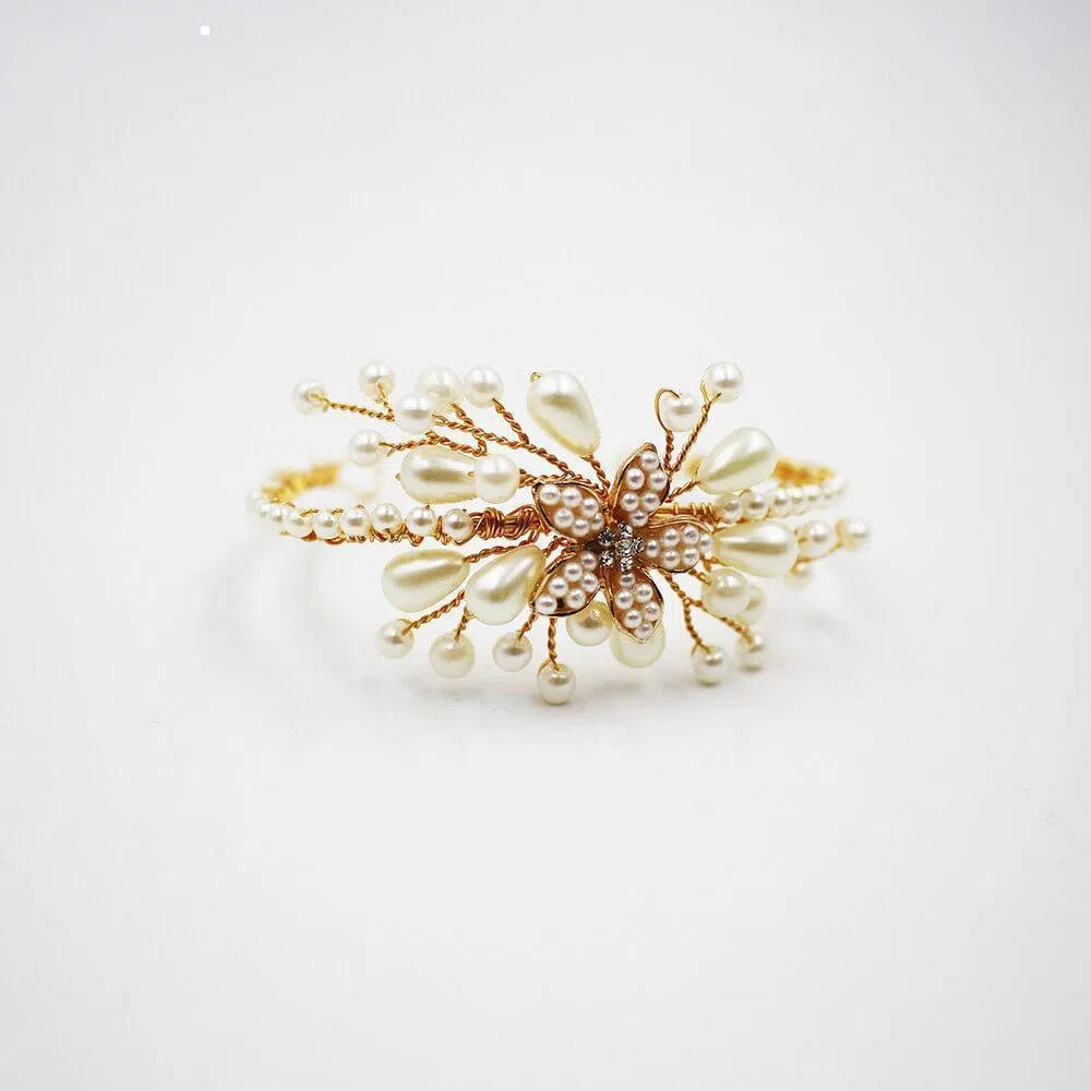 Vintage Gold Pearl Bridal Cuff Bracelet AC1094-Bridal Jewelry 2025 -Viniodress-As Picture-