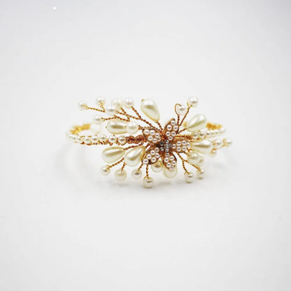 Vintage Gold Pearl Bridal Cuff Bracelet AC1094-Bridal Jewelry 2025 -Viniodress-As Picture-