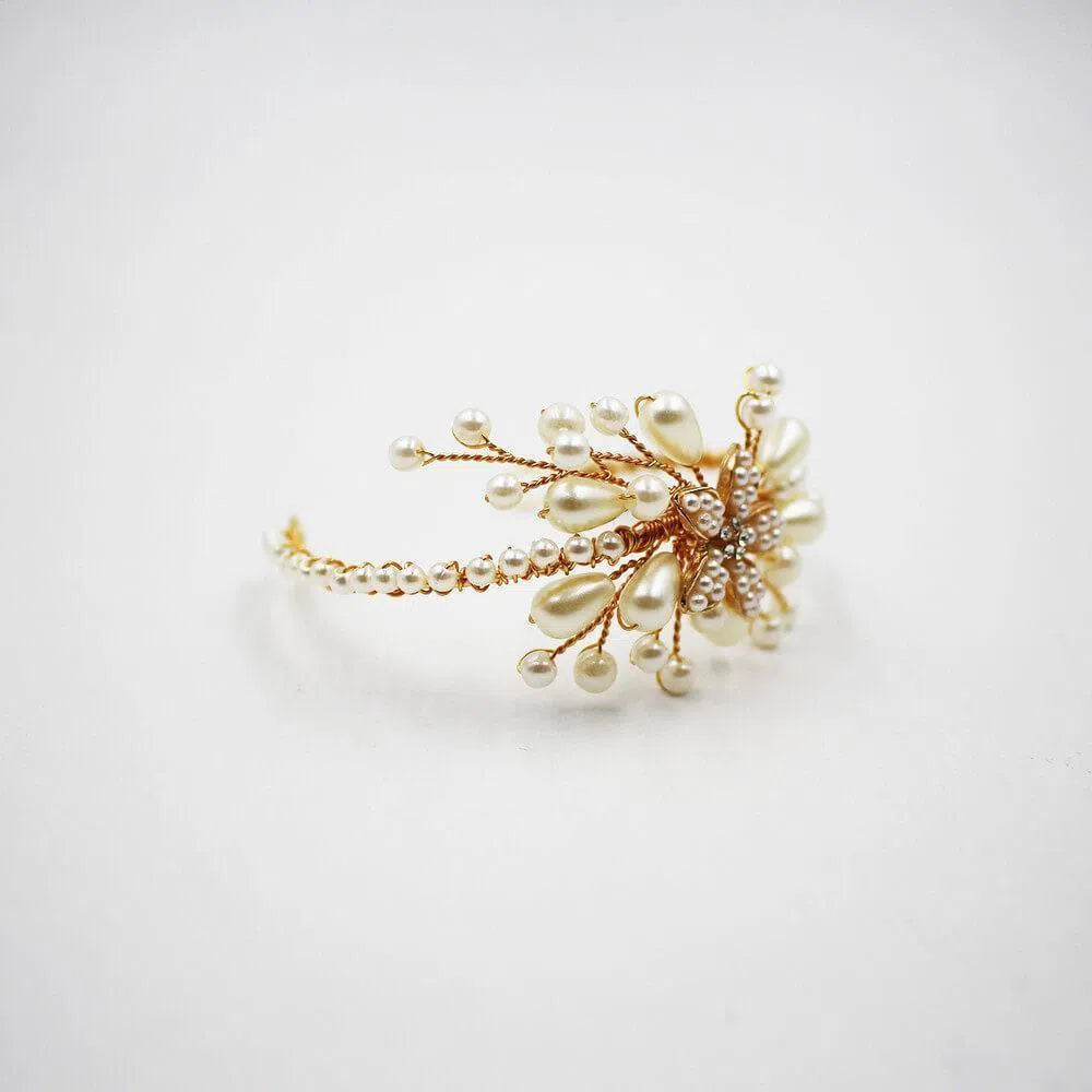 Vintage Gold Pearl Bridal Cuff Bracelet AC1094-Bridal Jewelry 2025 -Viniodress-As Picture-
