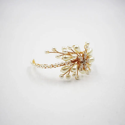 Vintage Gold Pearl Bridal Cuff Bracelet AC1094-Bridal Jewelry 2025 -Viniodress-As Picture-