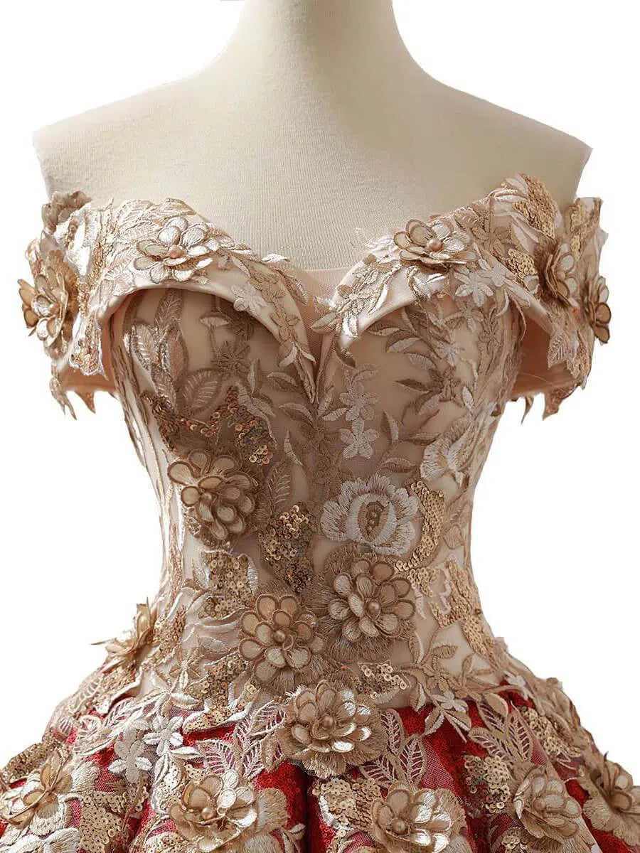 Vintage Gold Prom Dresses Red Floral Lace Quinceañera Dress 66704 viniodress-prom dresses 2025 -Viniodress-Emerald Green-US 2-