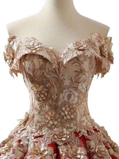 Vintage Gold Prom Dresses Red Floral Lace Quinceañera Dress 66704 viniodress-prom dresses 2025 -Viniodress-Emerald Green-US 2-