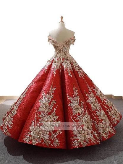 Vintage Gold Prom Dresses Red Floral Lace Quinceañera Dress 66704 viniodress-prom dresses 2025 -Viniodress-Emerald Green-US 2-