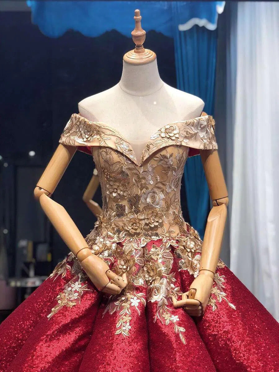 Vintage Gold Prom Dresses Red Floral Lace Quinceañera Dress 66704 viniodress-prom dresses 2025 -Viniodress-Emerald Green-US 2-