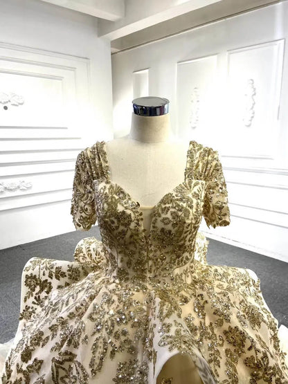 Vintage Gold Wedding Dresses Off the Shoulder Cinderella Ball Gown 67159 viniodress-Quinceanera Dresses 2025 -Viniodress-Gold-Custom Size-