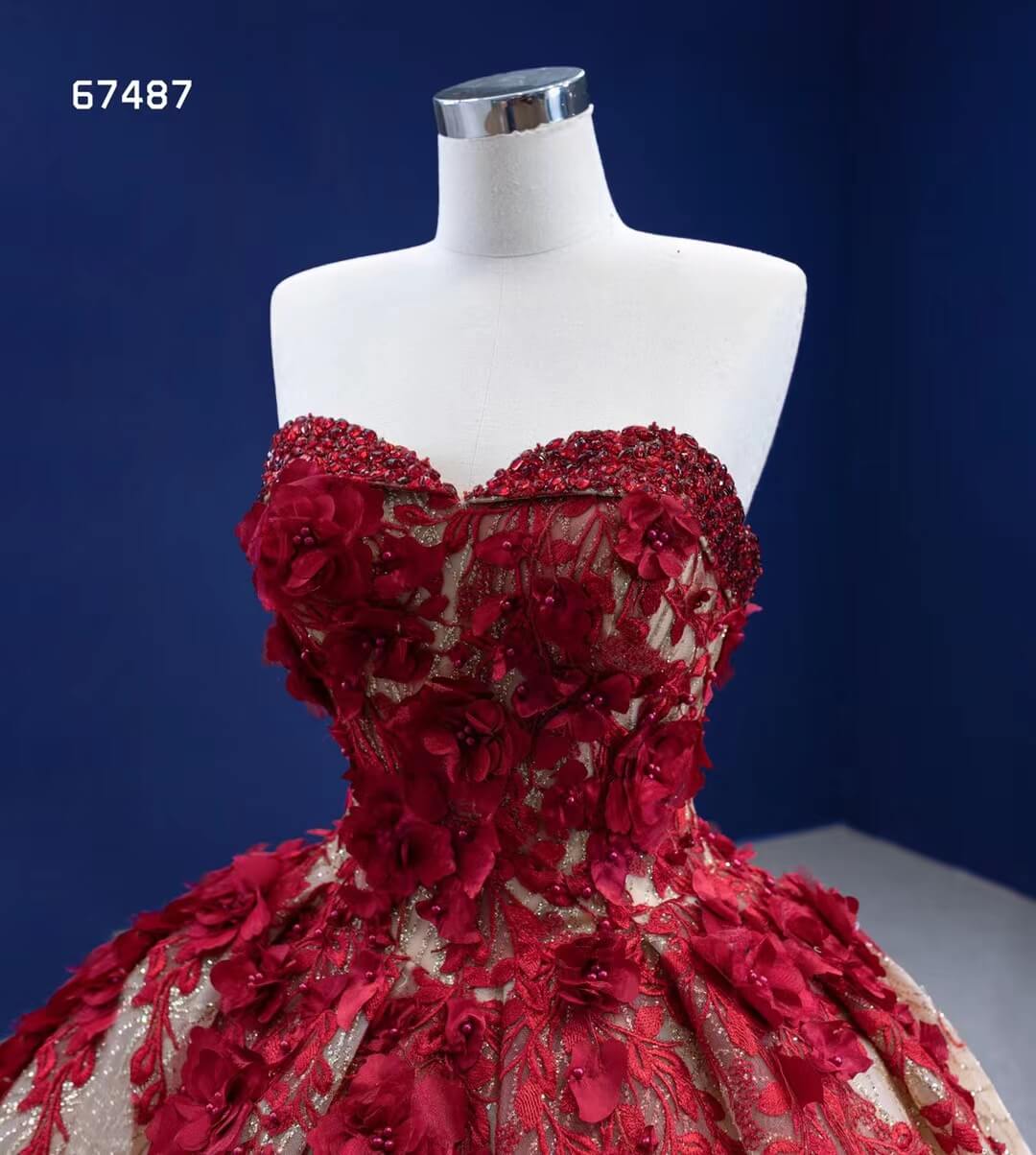 Vintage Gold Wedding Dresses Red 3D Flower Ball Gown Quince Dress 67487-Quinceanera Dresses 2025 -Viniodress-Gold-Custom Size-