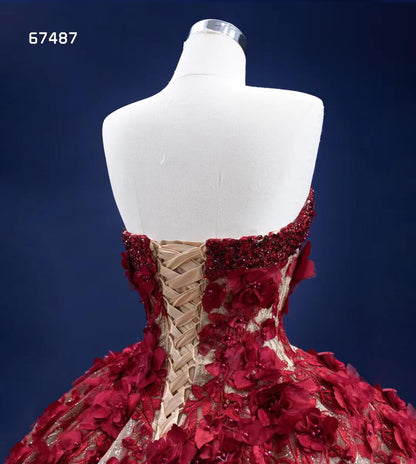 Vintage Gold Wedding Dresses Red 3D Flower Ball Gown Quince Dress 67487-Quinceanera Dresses 2025 -Viniodress-Gold-Custom Size-