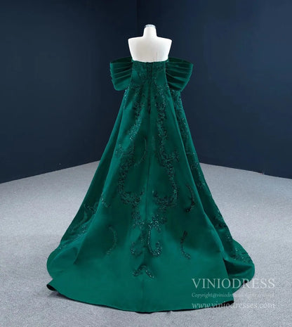 Vintage Green Lace Satin Prom Dresses Off the Shoulder Couture Pageant Dress 67227 viniodress-Quinceanera Dresses 2025 -Viniodress-Green-Custom Size-