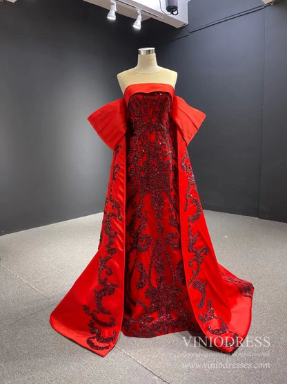 Vintage Green Lace Satin Prom Dresses Off the Shoulder Couture Pageant Dress 67227 viniodress-Quinceanera Dresses 2025 -Viniodress-Red-Custom Size-