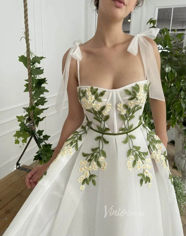 Vintage Green Leaf Lace Appliqued Prom Dress with Pockets VW1139-prom dresses 2025 -Viniodress-Ivory-Custom Size-