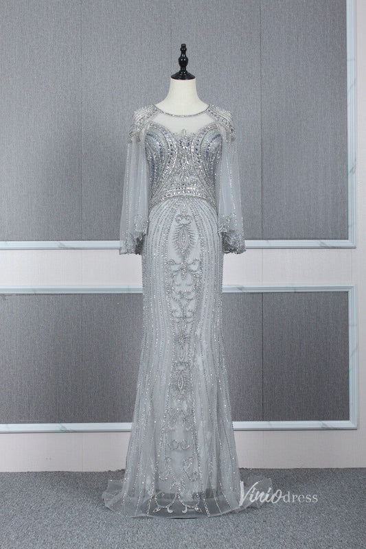 Prom Dress 2025 Vintage Grey Beaded Prom Dresses Sheath 20s Long Party Dress FD2772-unique prom dresses-Grey-US 2-Viniodress