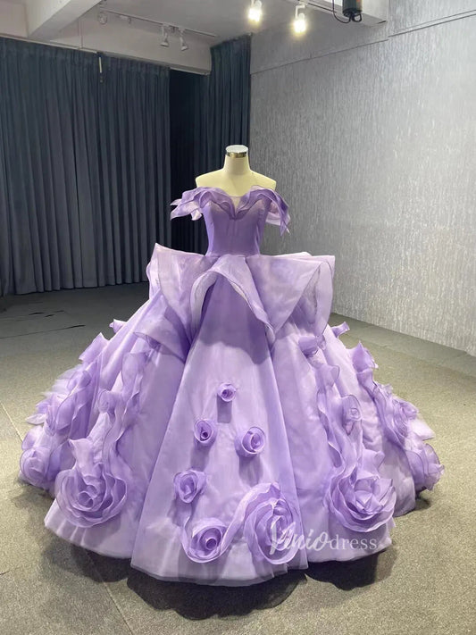 Vintage Haute Couture Ball Gown Wedding Dresses Vintage Rosette Dress 66956-wedding dresses 2025 -Viniodress-Lavender-Custom Size-
