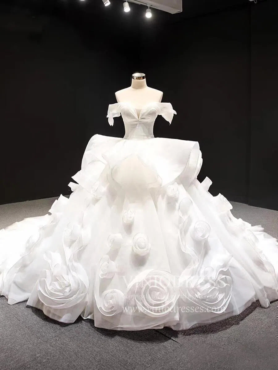 Vintage Haute Couture Ball Gown Wedding Dresses Vintage Rosette Dress 66956-wedding dresses 2025 -Viniodress-Ivory-Custom Size-