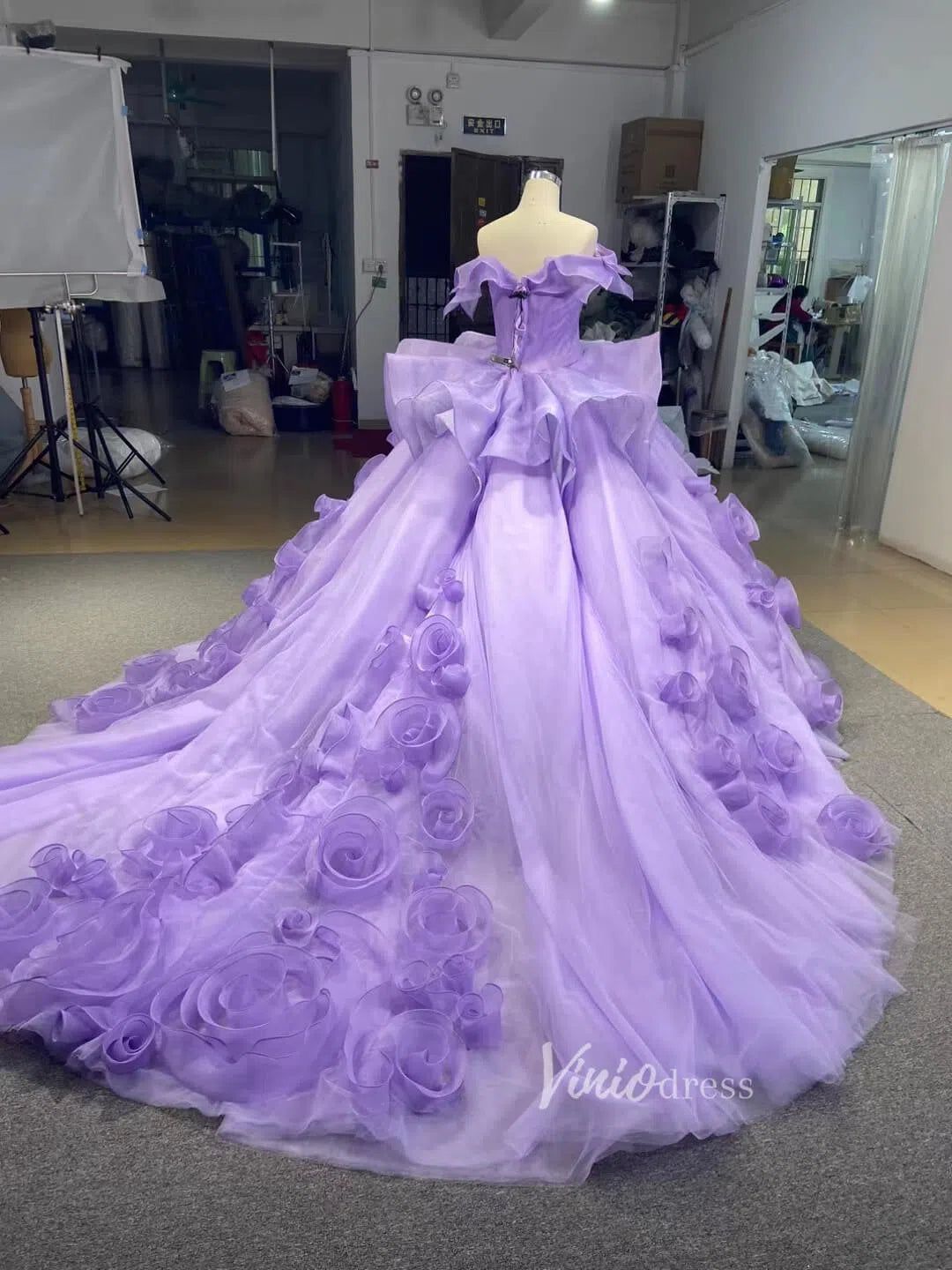 Vintage Haute Couture Ball Gown Wedding Dresses Vintage Rosette Dress 66956-wedding dresses 2025 -Viniodress-Lavender-Custom Size-