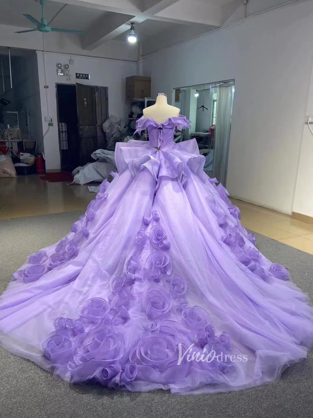 Vintage Haute Couture Ball Gown Wedding Dresses Vintage Rosette Dress 66956-wedding dresses 2025 -Viniodress-Lavender-Custom Size-